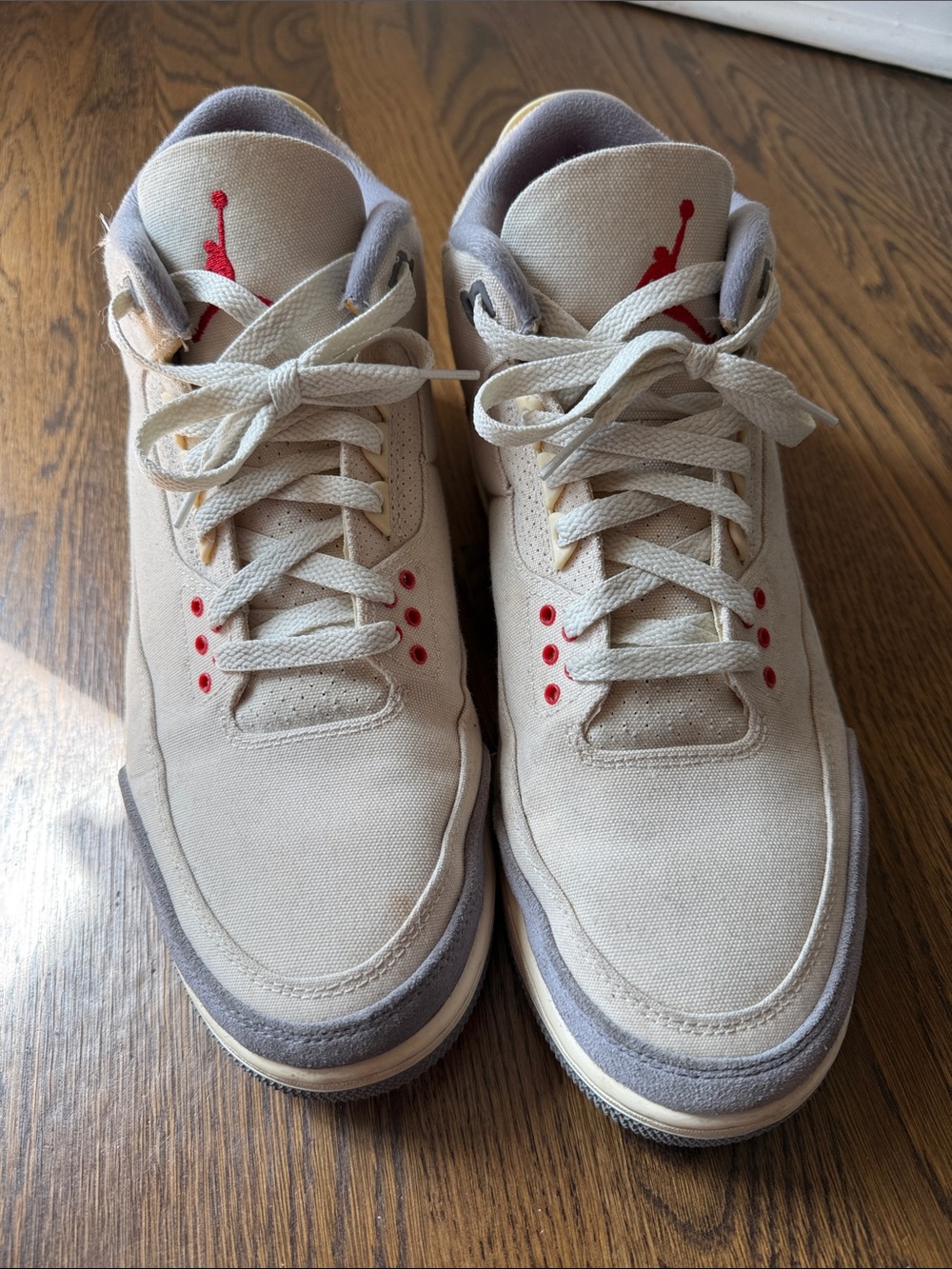 Jordan Men's Canvas Sneakers in Beige with Red Hits